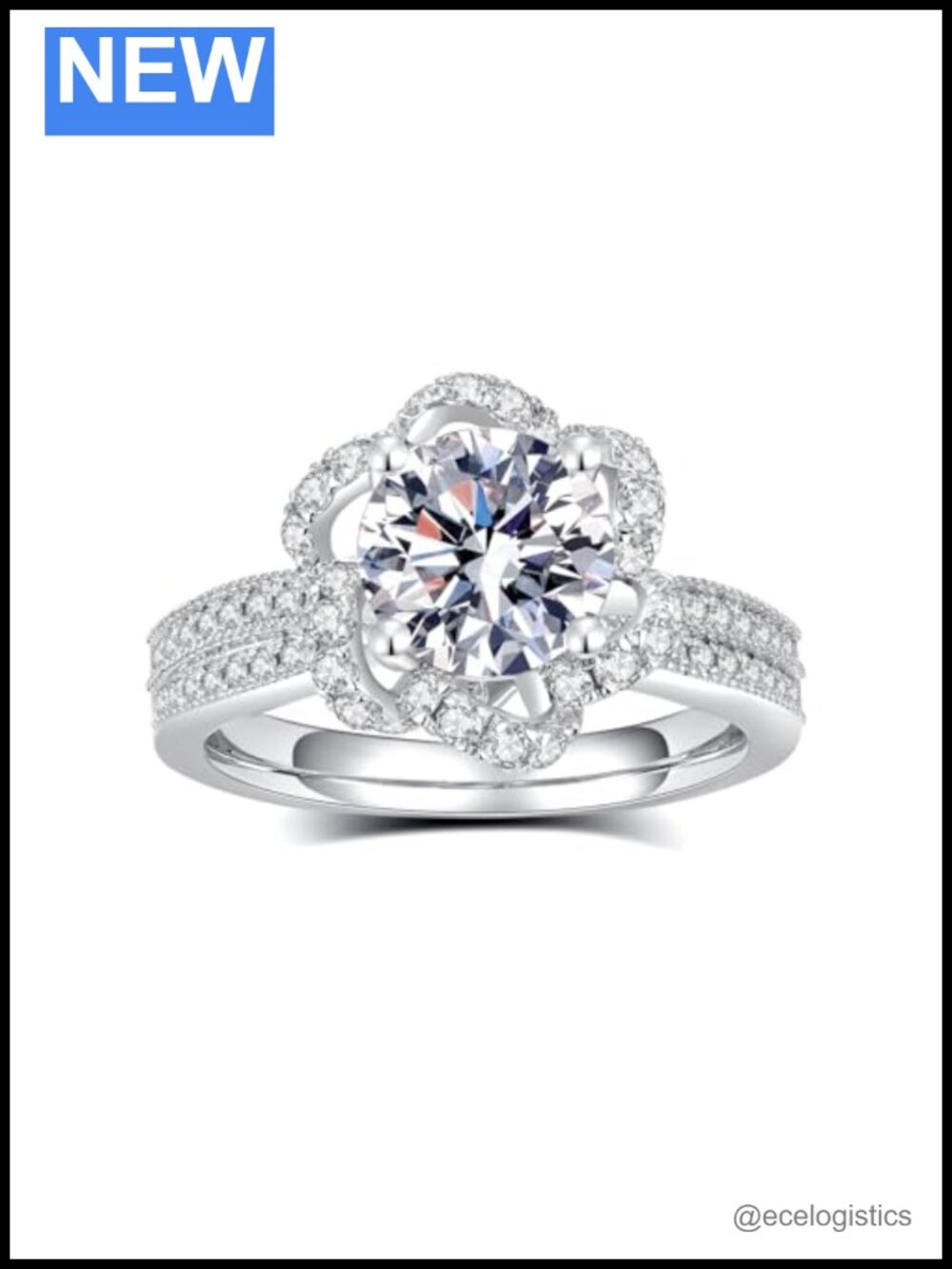 2.8CTTW Moissanite Engagement Ring S925 Sterling Silver 18K White Gold Plated